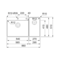 Zlewozmywak Franke Box Center BWX 220-54-27 Stal szlachetna z komorą z akcesoriami z prawej strony Zlewozmywak Franke Box Center BWX 220-54-27 Stal szlachetna z komorą z akcesoriami z prawej strony -schemat instalacji- TwojeAGD.com 3